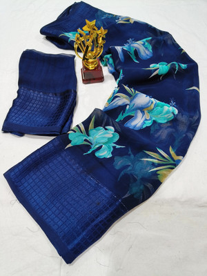 VD PRINTS Printed Kalamkari Georgette Saree(Blue)