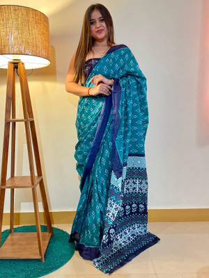 Sareemall Printed Daily Wear Cotton Blend Saree(Blue)