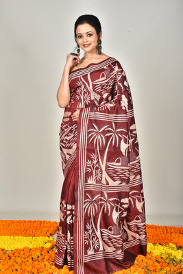 Ramshyam Collection Woven Kantha Pure Silk Saree(Maroon)