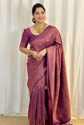 Miswa Woven Kanjivaram Pure Silk, Art Silk Saree(Purple)