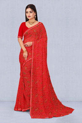 Ranisatiya Creation Printed Bandhani Georgette Saree(Red)