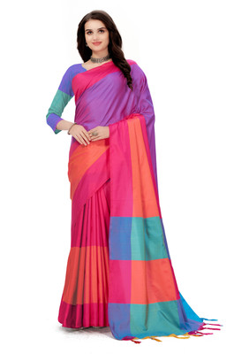 SuperLaxmi Color Block Banarasi Pure Silk Saree(Pink)