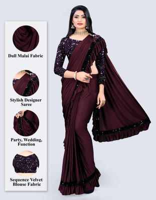 Foxsite Solid/Plain Bollywood Lycra Blend Saree(Maroon)