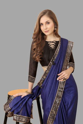 3Buddy Fashion Solid/Plain, Embroidered Assam Silk Art Silk Saree(Blue)