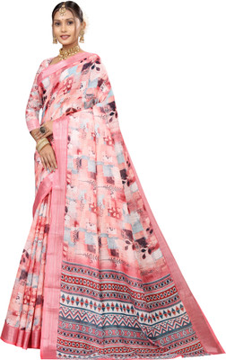 Gajal Printed, Woven Kanjivaram Pure Cotton, Cotton Linen Saree(Pink)