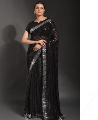 MAHAKALI CLOTHING Embroidered Bollywood Georgette Saree(Black)