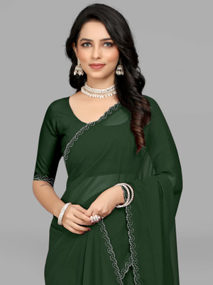 FASHION VILLA Self Design Bollywood Georgette Saree(Green)