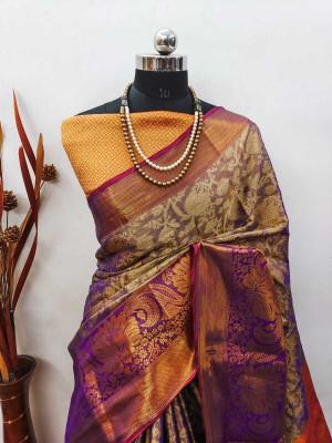 Gajal Self Design Kanjivaram Art Silk, Pure Silk Saree(Purple)