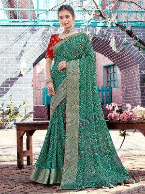 Sareemall Printed Bandhani Georgette Saree(Blue)