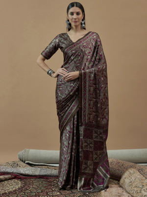 Tasrika Printed Hand Batik Crepe Saree(Grey)