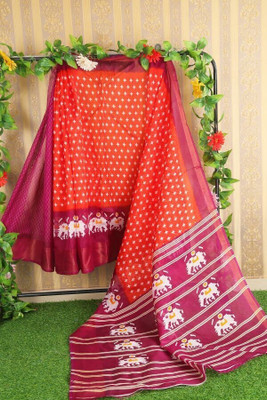 Suali Woven Ikkat Art Silk Saree(Orange)