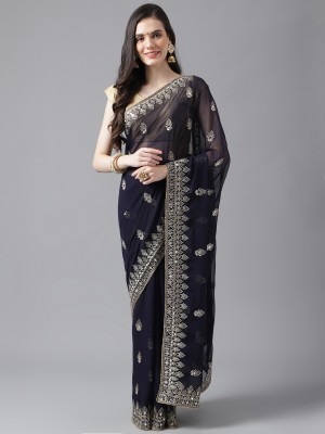 niseful Embroidered Bollywood Georgette Saree(Dark Blue)