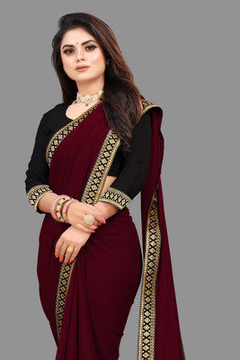 sadika Solid/Plain, Embellished Bollywood Georgette, Chiffon Saree(Maroon)