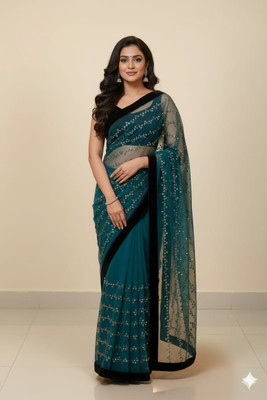 Anugrah Textile Embroidered Banarasi Lycra Blend, Chiffon Saree(Light Green)