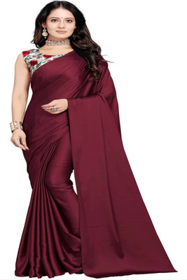 Shrithi Fashion Fab Solid/Plain Bhagalpuri Satin Saree(Maroon)