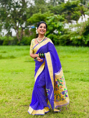 Fashion Club Collection Self Design, Woven Paithani Nylon, Jacquard Saree(Blue)