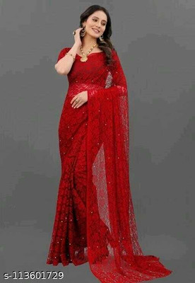 BRAHMANI TEXTILE Embroidered Bollywood Net Saree(Red)