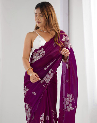 SIRIL Embellished, Embroidered Bollywood Chiffon Saree(Purple)