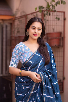 PeachPetals Printed Chanderi Chanderi Saree(Black)