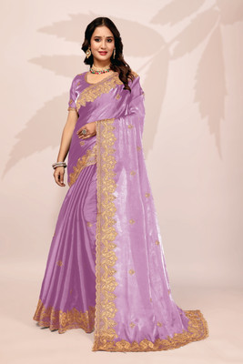 Privasaree Embroidered Bollywood Jimmy choo Saree(Purple)