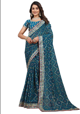 DRASHTI ART Embroidered Bollywood Georgette Saree(Blue)