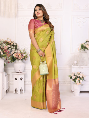 Tasrika Self Design Banarasi Pure Silk Saree(Light Green)