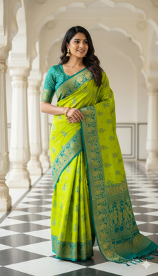 Byaara Woven Banarasi Jacquard Saree(Yellow)