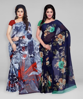 kashvi sarees Printed Daily Wear Georgette Saree(Pack of 2, Dark Blue, Grey)