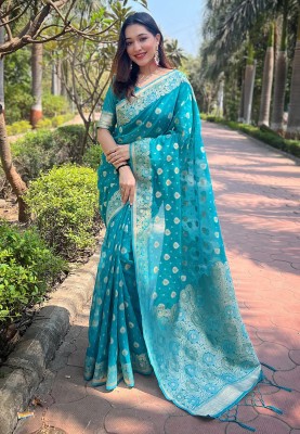 Tasrika Woven Bollywood Organza Saree(Light Blue)