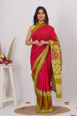 Craftmusium Printed Daily Wear Pure Cotton Saree(Blue, Pink)