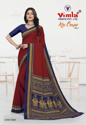 Novus Knitting Printed Daily Wear Crepe Saree(Maroon)