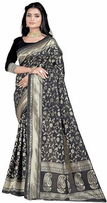 Moda Repido Woven Bollywood Pure Silk Saree(Black)