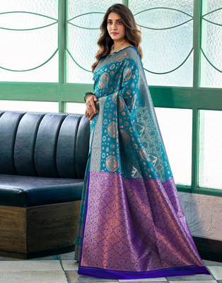 Parangi-A planet of style Woven Banarasi Cotton Silk Saree(Multicolor)
