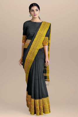 ADbutiq Woven, Self Design Tant Pure Cotton Saree(Black)