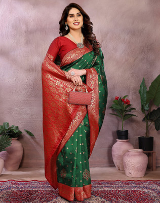 YASHIKA Woven Banarasi Art Silk Saree(Green, Red)