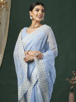 ANOUK Embellished Bollywood Silk Blend Saree(Light Blue)