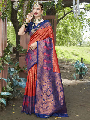 ANOUK Woven Kanjivaram Art Silk Saree(Red)