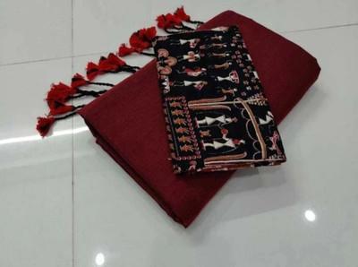 SMRITI HANDLOOM Solid/Plain Kalamkari Handloom Pure Cotton Saree(Maroon)