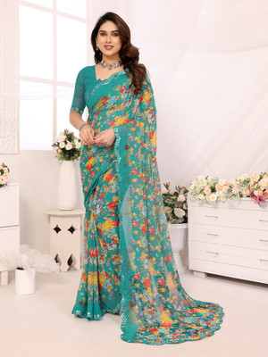 TTH Printed Bollywood Georgette Saree(Light Blue)