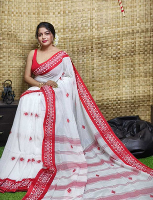 RenukaSaree Woven Handloom Pure Cotton Saree(White)