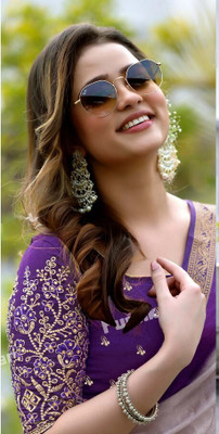 JIVI CLOTHING Printed Bollywood Cotton Blend Saree(Purple)