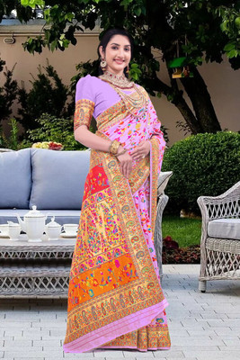 Wovenza Self Design, Woven Bollywood Cotton Blend, Semi-Pashmina Saree(Purple)
