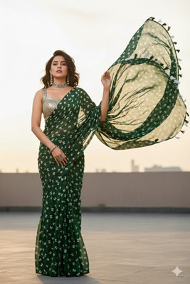 Amavii Printed Bollywood Georgette Saree(Green)