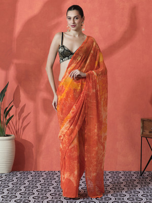 Sangria Printed Daily Wear Georgette Saree(Orange)