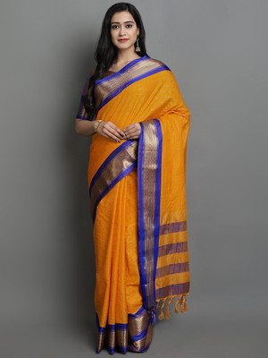 sanvi Woven, Checkered, Embellished, Self Design Daily Wear Jacquard, Cotton Silk Saree(Gold)