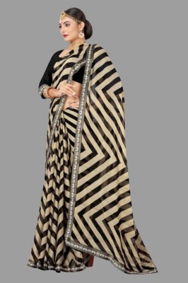 mahalaxmi fab Striped Bollywood Pure Silk Saree(White, Black)