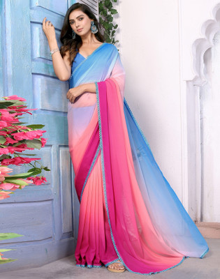 Miswa Printed, Embellished, Solid/Plain Bollywood Georgette, Art Silk Saree(Multicolor)