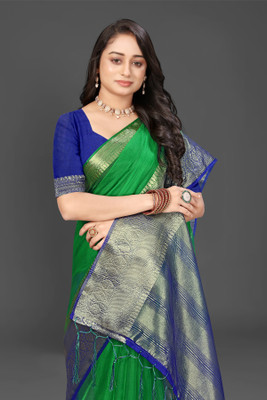 Aarunika SST Embroidered Bollywood Organza Saree(Dark Green)