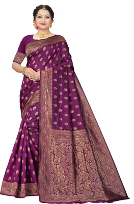 SOMVATI Woven, Self Design, Embellished Kanjivaram Art Silk, Jacquard Saree(Magenta)