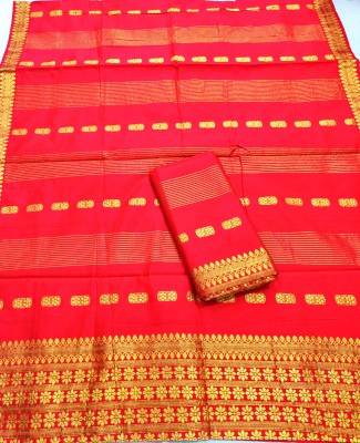 Mekhla Chador Woven Mekhela Chador Pure Silk Saree(Pack of 2, Red, Gold)